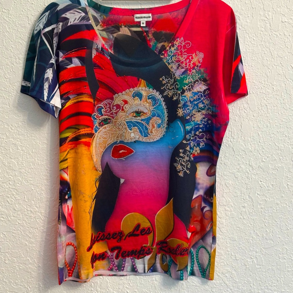 Mardi Gras Bejeweled T-shirt Sz M